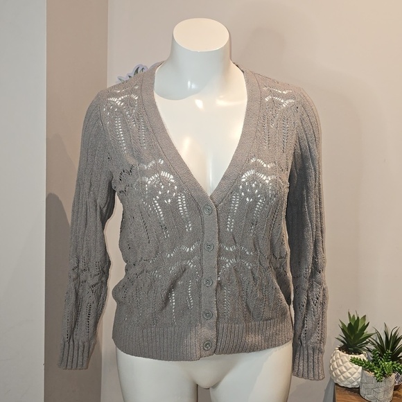 Torrid - Pointelle Cardigan V-Neck Sweater in Formal Gray - Picture 2 of 12